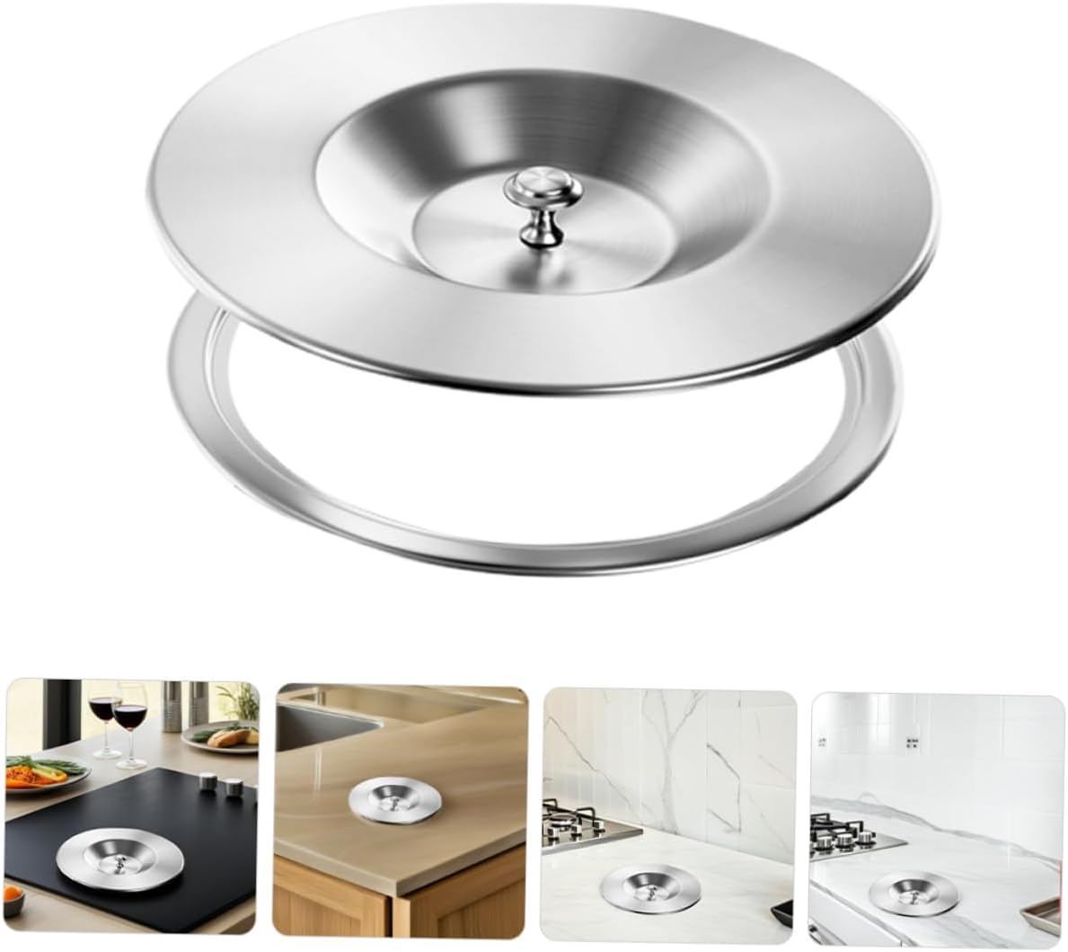 Recessed Trash Can Lid with Stainless Steel Countertop Trash Grommet, 304 Stainless Steel Kitchen Garbage Bin Cover with Handle and Seal Ring for Built-in Sink Cabinets,