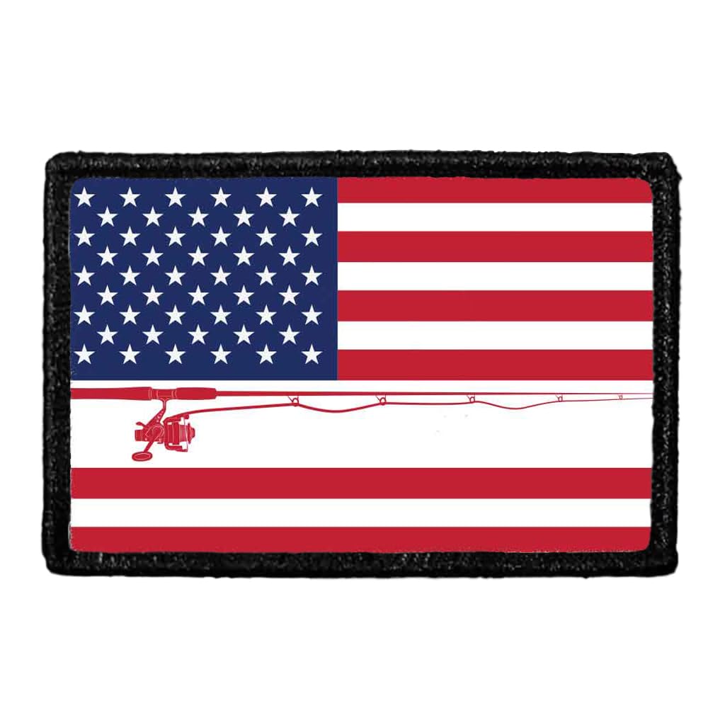 US Flag - Fishing - Color Morale Patch | Hook and Loop Attach for Hats, Jeans, Vest, Coat | 2x3 in | by Pull Patch