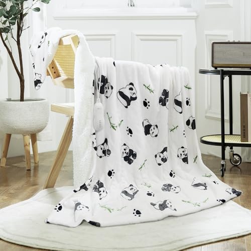 Image of SOGANASA Heated Blanket Throw 50"x60" - Machine Washable Electric Throw Blanket Office Heated Throw Blanket with ETL & FCC Certification 5 Heating Levels 3 Hour Auto-Off Overheat Protection(Panda)