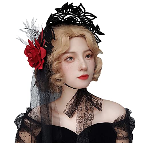Ylucky Lolita Headband Victorian Bonnet Hat Halloween Cosplay Gothic Maid Lace Hair Accessory Hair Hoop Tea Party Sun Hat