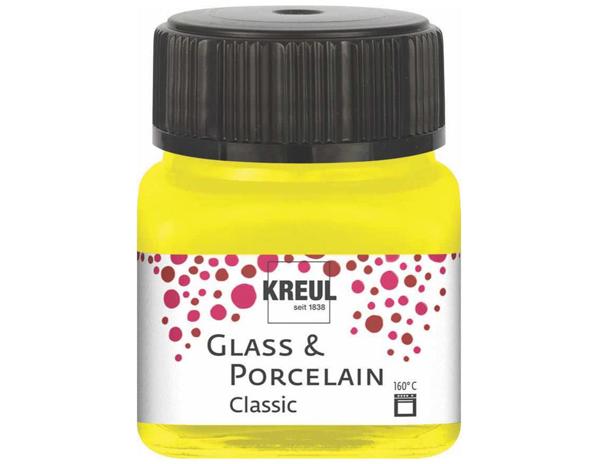 Kreul Glass & Porcelain Classic 16201 Canary Yellow in 20 ml Glass, Brilliant Glass and Porcelain Paint, Water-based, Quick-Drying, Opaque