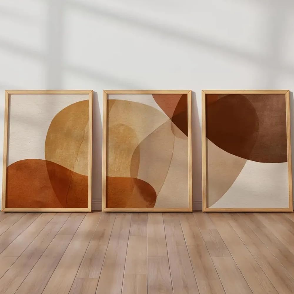 Dittelle Frameless Contemporary Printmaking,Terracotta And Beige Abstract Triptych,Neutral Art For Scandinavian Decor In Living Room(30X40cm/3Pcs )