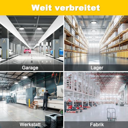 Fynokst Faretto Led Ufo 100W, 12800LM 6000K Lampada Da Officina, Super Luminose Bianco Freddo, IP66 Impermeabile Industriale Faretto, Lampada Led Per Garage, Officina, Fabbrica, Corridoio - 6