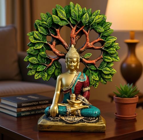 Image of Meditating Buddha Under Bodhi Tree - Premium Hand-Painted Spiritual Home Decor