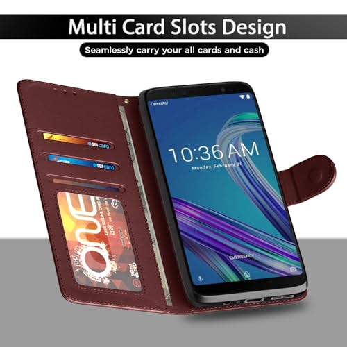 Image of Pikkme Asus Max Pro M1 Flip Cover Card Holder Wallet Stand Shock Proof Magnetic Closure 360 Degree Complete Protection Flip Case for ASUS Zenfone Max Pro M1 Brown