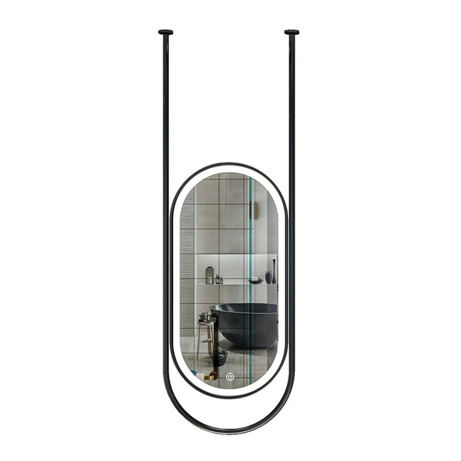 Miroir de salle de bain LED rectangulaire avec cadre en métal noir