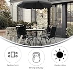 Flash Furniture Nantucket 6-Piece Patio Dining Set with Glass Table, 4 Folding Chairs, and Umbrella, Outdoor Patio Set, Black - Image 4
