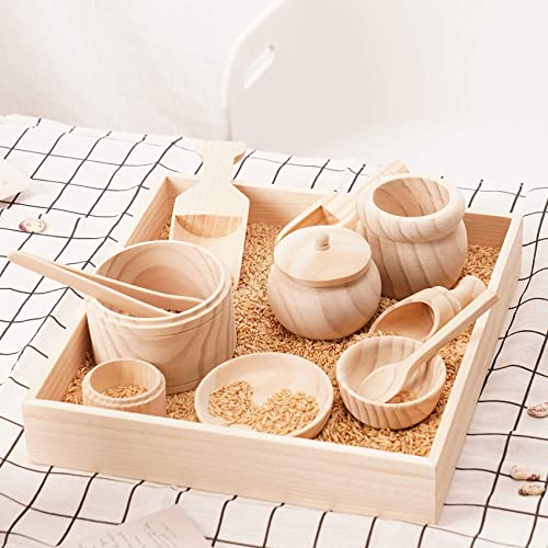 Crisschirs Sensory Bin Tools With Wooden Box, Montessori Toys For Toddlers, Sensory Toys, Set Of 12 Wooden Scoops And Wooden Tongs For Transfer Work And Fine Motor Learning, Motor Skills Development #TOP3