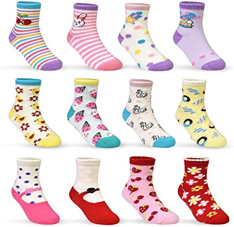 Tphon Toddler Boy Socks with Grips 12 Pairs Kids Anti Slip Cotton Crew Socks for Boys, Girls 1-7 Years