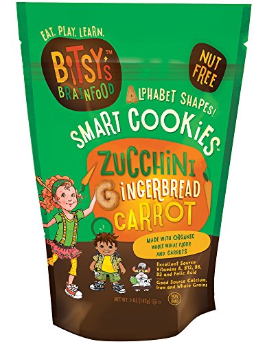 Bitsy's Smart Cookies, Gingerbread Zucchini Carrot, 5 Ounce Gusset Bag, Healthy Organic Nut-Free Snacks with Fruits and Vegetables for Kids