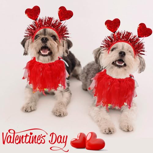 Disfraz para perro San Valentín con collar y diadema rojo miniatura 6