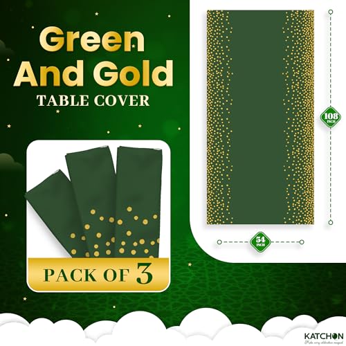 Image of KatchOn Graduation Decorations 2026, Green and Gold Graduation Tablecloth - XtraLarge 108x54 Inch, Pack of 3 | Congrats Grad Tablecloth | Graduation Table Decorations Class of 2026