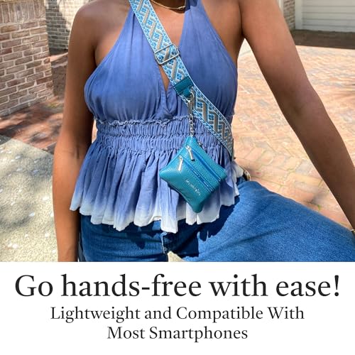 Image of Save the Girls XOXO Clip and Go Phone Strap (Peacock Blue - Peacock Blue Pouch) - Crossbody Phone Strap Chain with Zipper Wallet Pouch - Phone Lanyard Zippered