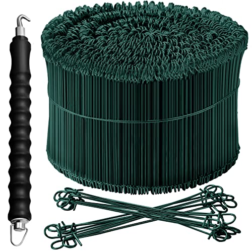 Cunno 1001 Pcs Double Loop Rebar Wire Bar Ties 6 Inch 16 Gauge Rebar Wire with Automatic Twister Tying Tool for Securing(Green)