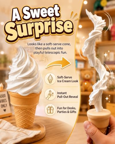 3D Printed Ice Cream Spiral Telescopic Sword, Cone Shaped Stretchy Squishy Fidget Prank Gift with Surprise Pull-Out Fun for Stress Relief, Desk Decor, Parties, Teens and Adults - Image 2