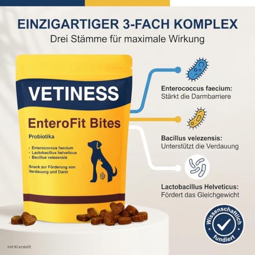 vetiness EnteroFit Bites Probiotika Hund | Magen und Darm | Verdaunungs Snacks | 75 Stück | Gras und Kotfresser Drops Hund fördern die Darmregulierung und Verdauung | Sodbrennen