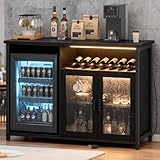 KAI-ROAD Wine Bar Cabinet with Mini Fridge Space, Black Coffee Bar Cabinet and Liquor Cabinet with Storage Rack, Sideboard Buffet Table for Home Kitchen, Dining Room