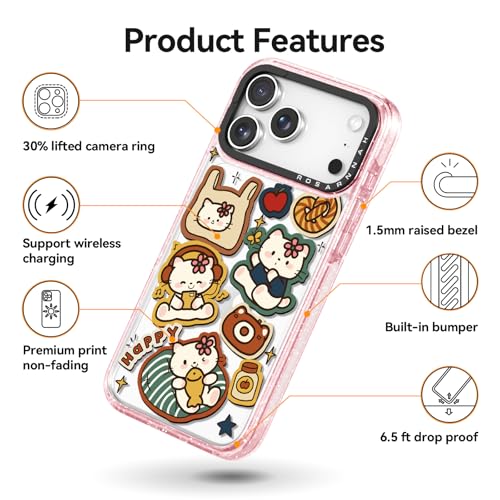 Coque iPhone Pro pailletée rose Rosarnnah antichoc chat - 5