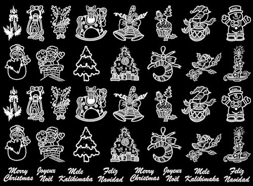Christmas Sketch 39 pcs 1 Inch White Fused Glass Decals