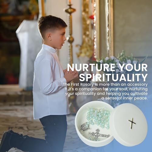 Premier chapelet de baptême bleu pour garçon et sa boîte de souvenirs - 6