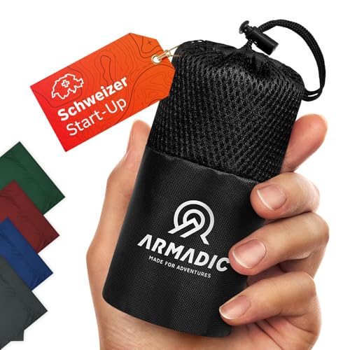 Armadic Hüttenschlafsack aus Mikrofaser (nur 230g) - Ultra leicht klein und dünn. Reiseschlafsack Schlafsack Inlett Inlay I Ideal für Backpacking Hostels und Berghütten (Anthrazit Grau)