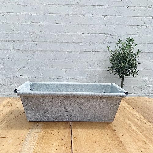 1 x Long Zinc Trough Planter 30cm - Grey Metal Rectangle Plant Pot - Window Box - Galvanised Zinc Outdoor Garden Planter Box - Modern Planter