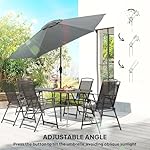 Outsunny 8 Piece Patio Dining Set with Table Umbrella, 6 Folding Chairs and Rectangle Dining Table, Outdoor Patio Furniture Set, Black - Image 5