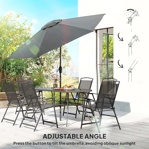 Outsunny 8 Piece Patio Dining Set with Table Umbrella, 6 Folding Chairs and Rectangle Dining Table, Outdoor Patio Furniture Set, Black - Image 6