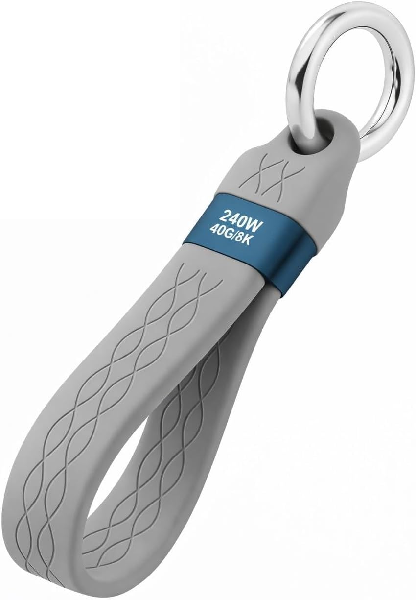 Portable USB Cable Strap Flexible Silicone USB-C to USB-C Hanging Charm 240W Charging Data Transfer Bagpack Keychain