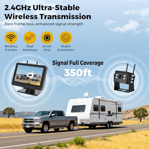 Image of Wireless Backup Camera for Truck RV, HD IPS 7 inch Monitor, Digital Wireless Camera System + IP69 Waterproof IR Night Vision, 10-Min Easy Install, 1080P Rear View Camera for Car, Van, Trailer and Camper