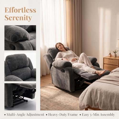 Image of Manual Single Lounge Recliner Chair with Adjustable Backrest, Gray