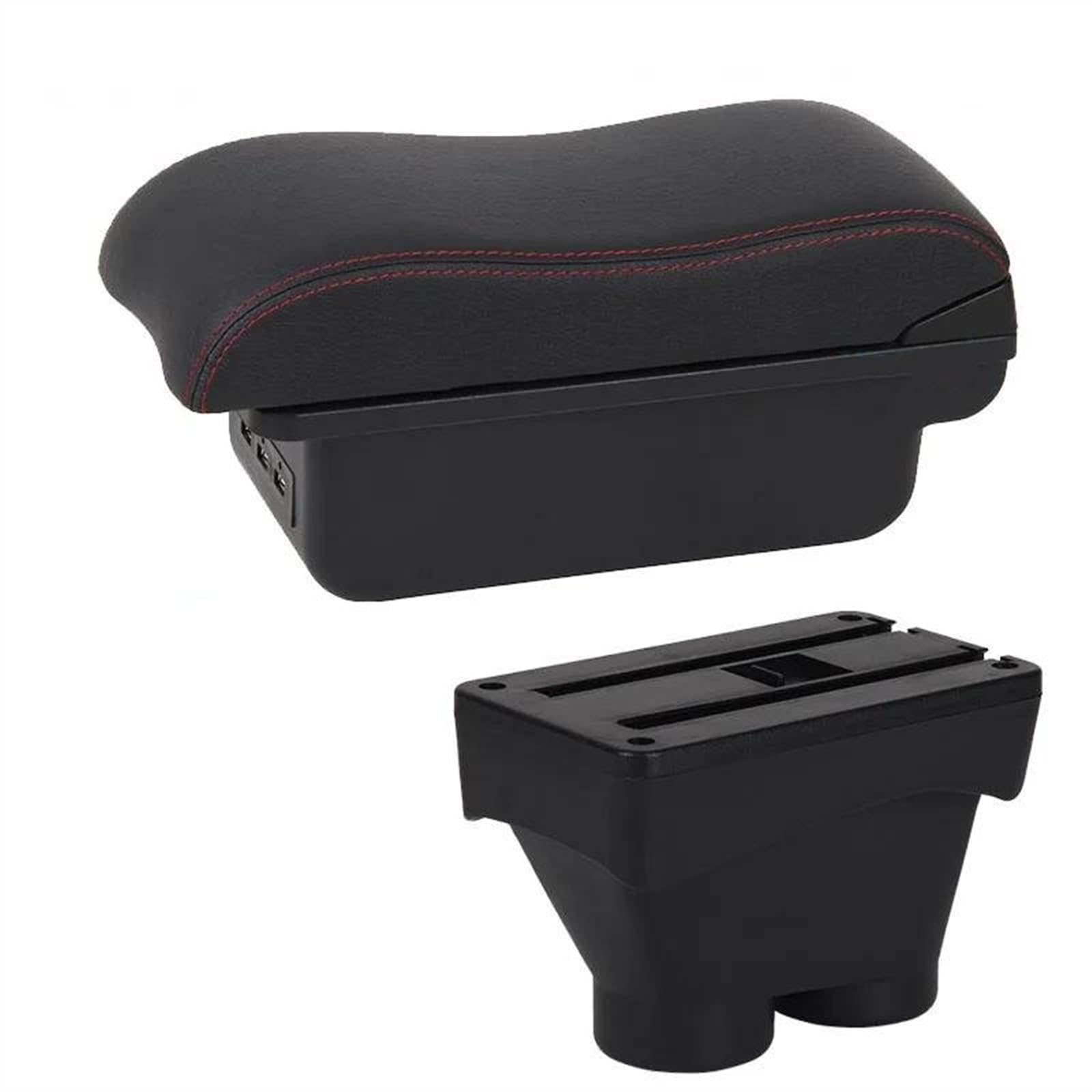 Car Armrest Box Storage Ashtray Interior Accessories Retrofit Parts Curved Surface For 208 2012-2018(B1 Black red 7USB)
