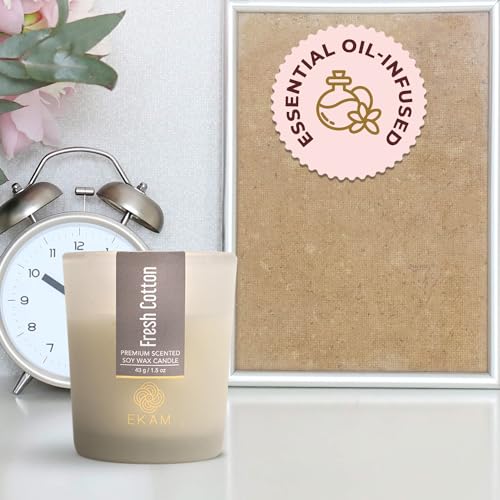 Image of EKAM Fresh Cotton Votive Soy Wax Scented Candle, 40 Grams, 10 Hours Burn Time| Long Lasting Premium Candles | Ideal for Home Decor | Gifting & Aromatherapy