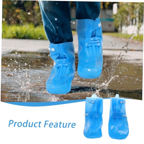 1 par de fundas impermeables para calzado de PVC, diseño alto, para uso exterior, protección contra lluvia y barro, color azul miniatura 4