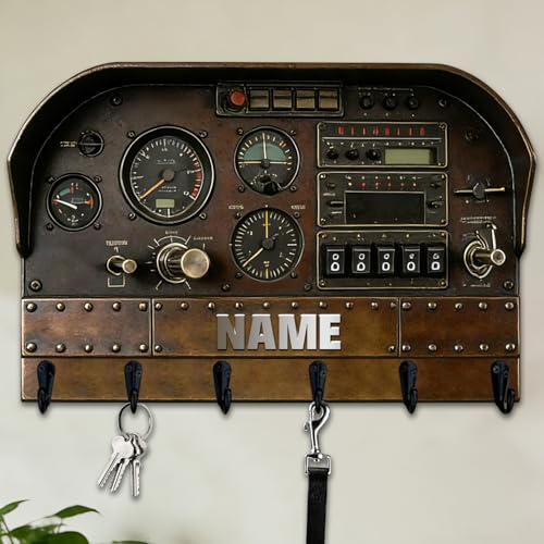 Ayorior Personalized Aircraft Cockpit Themed Wall Hooks Key Holder, 2D Print Custom Name Aircraft Cockpit Key Holder Rack for Wall Mounted Hanger Bedroom Living Room Home Decorative Gift (style 03)