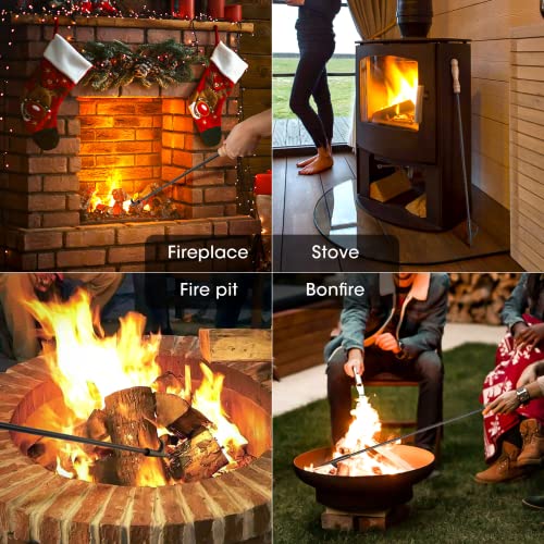 Image of Fire Poker for Fire Pit, 32 inch Fireplace Poker Premium Solid Steel Fire Pit Poker Campfire Poker for Fireplace Camping Wood Stove Indoor and Outdoor - Rust Resistant Black Finish