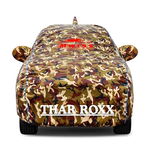 Image of Waterproof Car Cover for Mahindra Thar Roxx | Dustproof, UV & Scratch Resistant Soft Cotton Lining | Triple Stitched, Mirror Pockets & Elastic Hem | Jungle