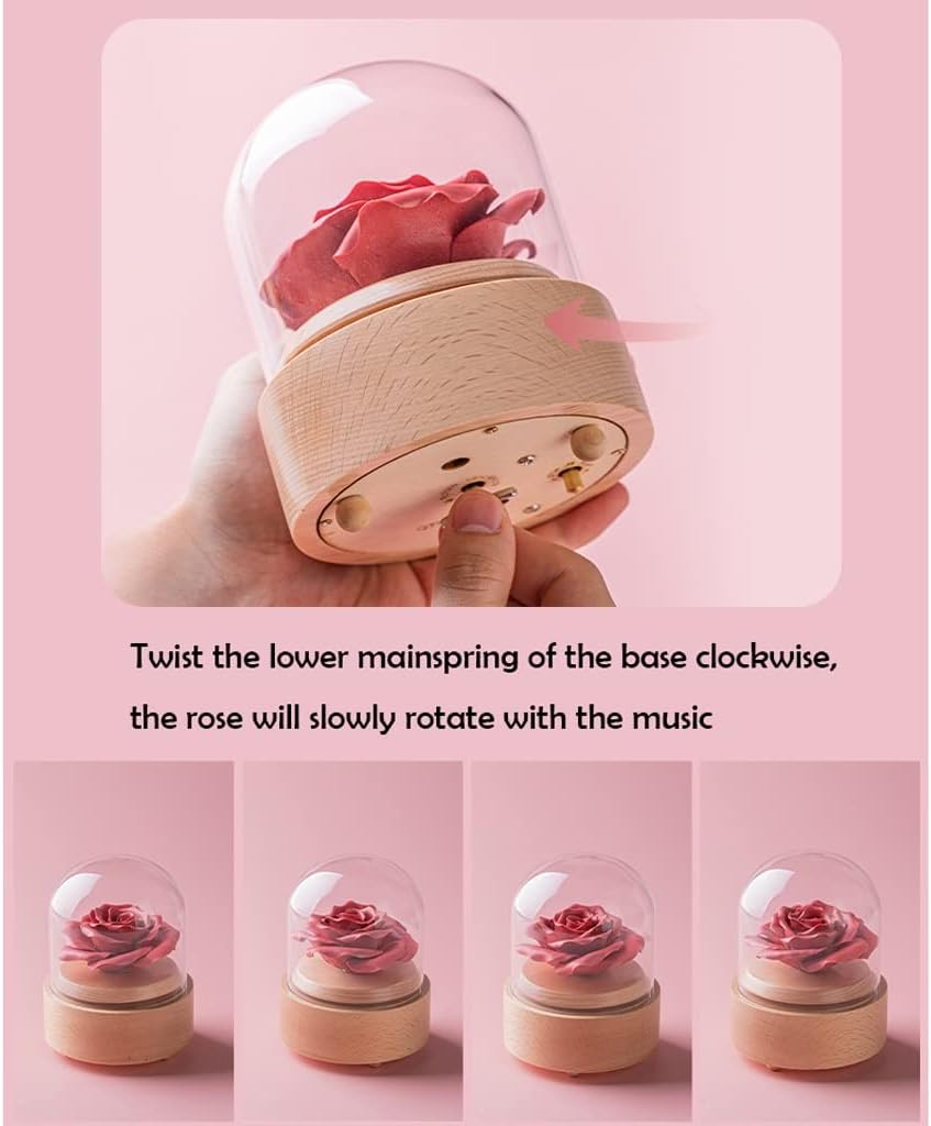 Music Box Everlasting Flower Music Box Rose Wooden Sky City Music Box Birthday Gift for Girlfriend Boy Romantic Wood Musical Box