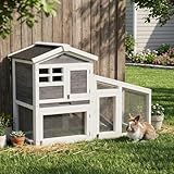 2-Tier Rabbit Hutch, 54' Wooden Bunny Cage with Non-Slip Ramp & Removable Tray, Indoor Outdoor Wooden Bunny Hutch with Weatherproof Asphalt Roof for Rabbits, Guinea Pigs, Chickens