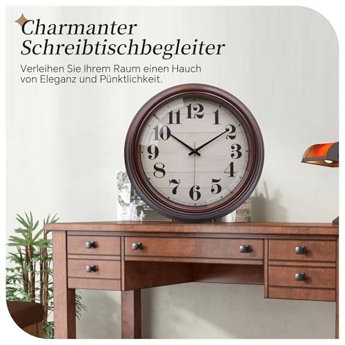 VIKMARI 23cm Vintage Wanduhr, Groß Retro Braun Wanduhr Ohne Tickgeräusche für Wohnzimmer Schlafzimmer Küche Badezimmer Büro – Bild 3