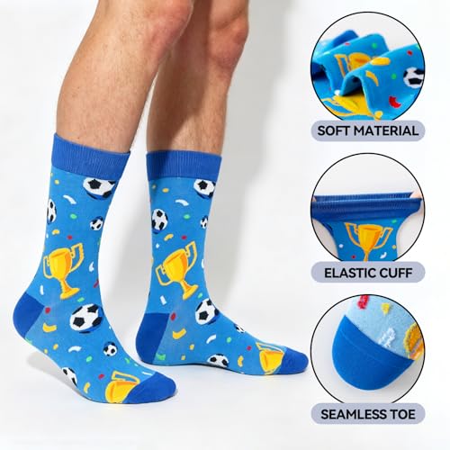 BONANGEL Mens Dress Socks Fun Funny Novelty Colorful Crazy Crew Dress Socks For Men 8-12 (Blue-Trophy) — view 4