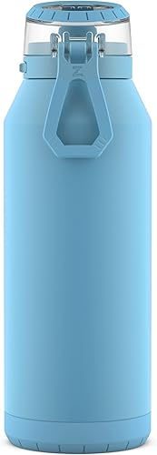 Miniatura 2 de ZULU Swift Botella de agua de acero inoxidable aislada al vacío con popote de silicona cubierto, 32 onzas (azul hielo)