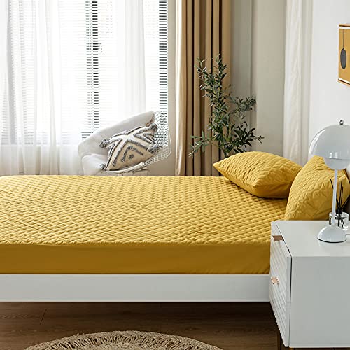 Vctops Quilted Fitted Sheet Waterproof Mattress Protector Pad Ultra Soft Elastic Fitted Deep Pocket Bed Cover (Yellow, Twin) #TOP5