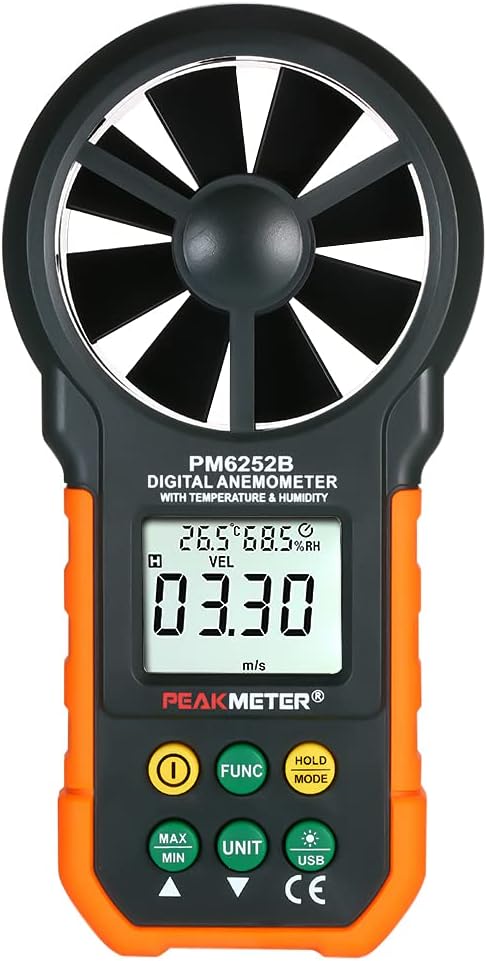 Leeofty Multifunction Digital Anemometer Professional Wind Speed Meter LCD Digital Anemometer Air Volume/Temperature/Hu dity for Weather Data Collection Outdoors Sailing Sur g Fishing