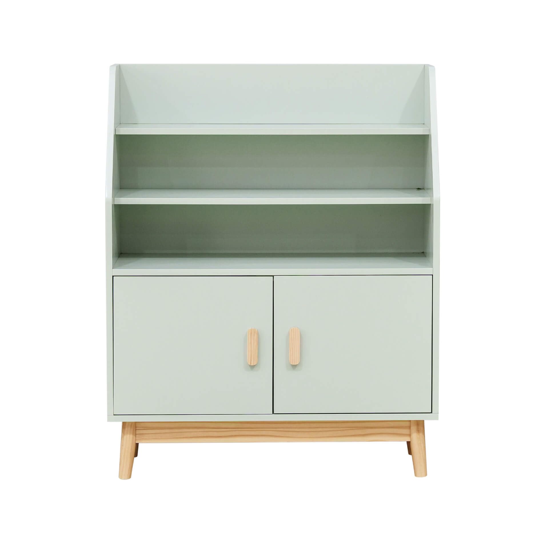 Rebecca Mobili Scaffale per Bambini, Libreria Montessoriana, Verde Acqua Marrone, MDF Pino, con 3 Ripiani e 1 Vano, Stile Scandinavo - Misure HxLxP: 100 x 80 x 33 cm - Art. RE7132