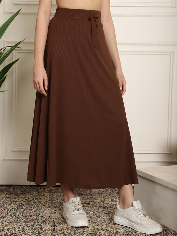 Image of NEUDIS Women Black Ribbed Flared Maxi Skirt