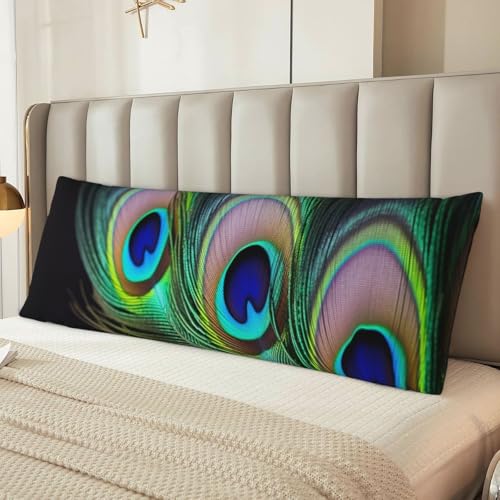 Housse de coussin longue cadeau de maison original plume paon