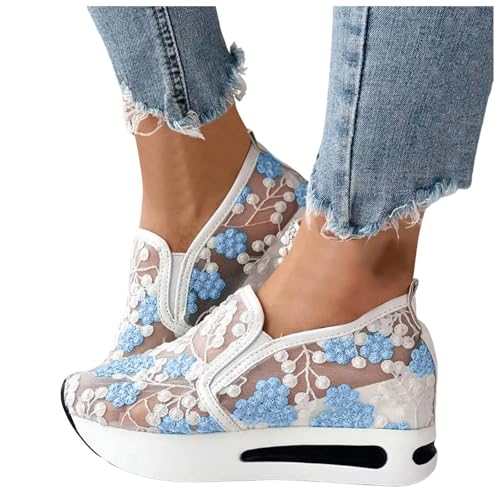 Women's Luxurious Orthopedic Sneakers,Lace Sneakers,Floral Embroidery Breathable Sheer Mesh Sneaker with Arch Support Slip on Platform Wedge Walking Shoes2