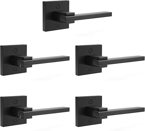 Orger Paquete de 5 manijas de puerta negras para puerta interior sin giro, manija simulada cuadrada para armario, despensa, manijas de puerta de un