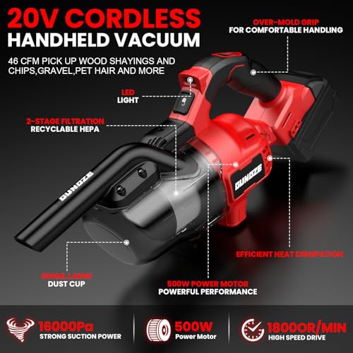 Image of Cordless Vacuum for Milwaukee M18 Battery, 5 in 1 Handheld Electric Vacuum Cleaner with 500W Powerful Motor, 46 CFM Portable Hand Vacuum with 2 Filtration HEPA for Home, Floor, Carpet, Car (Tool Only)